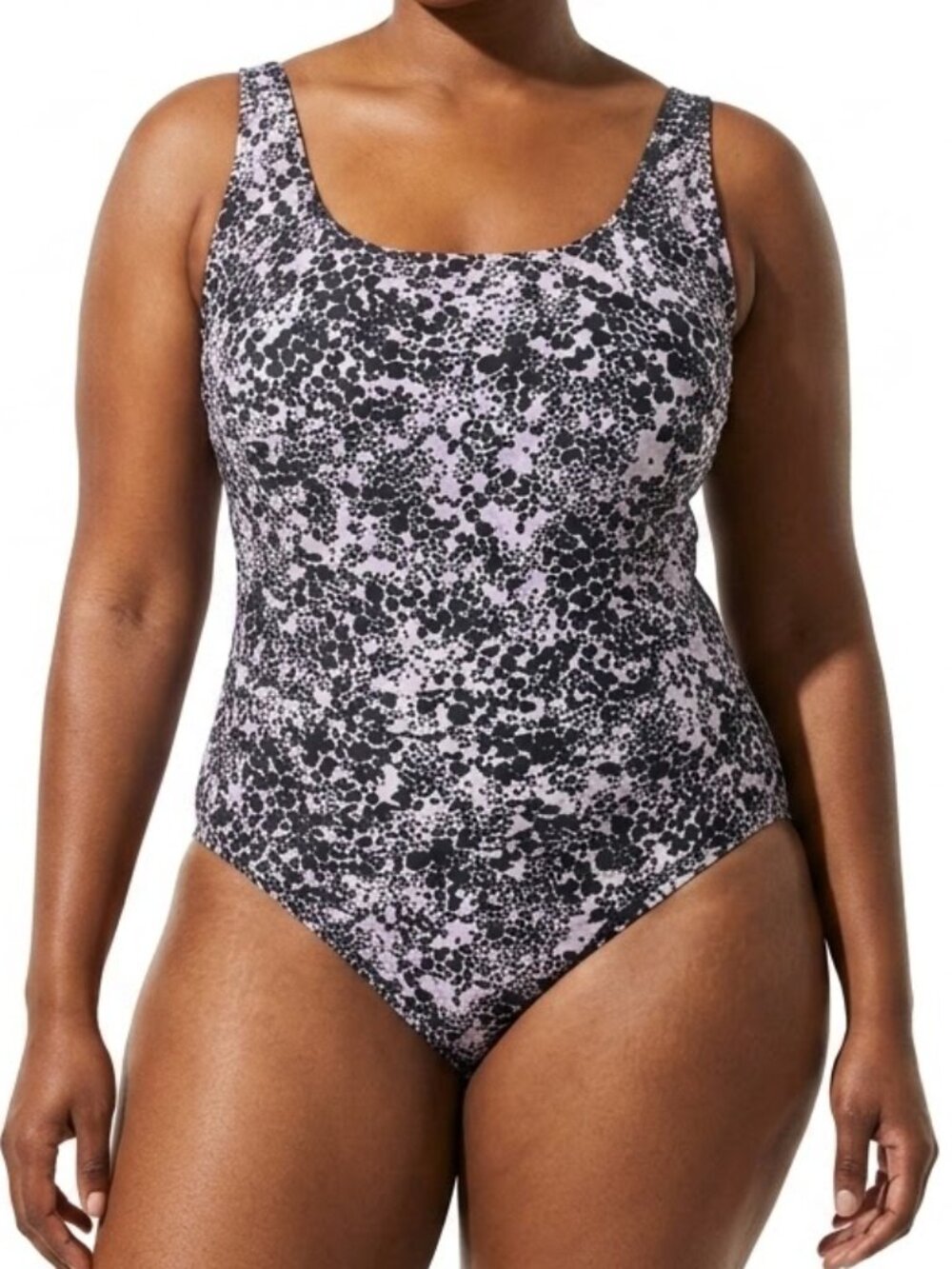 Speedo Abstract Leopard Purple Black Crossback One Piece Swimsuit Sz 18